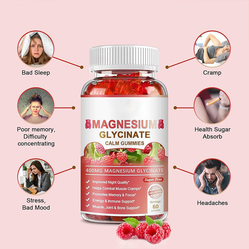 Infographic showing sleep and stress symptoms Thriv gummies target: bad sleep, muscle cramps, poor memory and difficulty concentrating, stress and bad mood, slow sugar absorption, and headaches