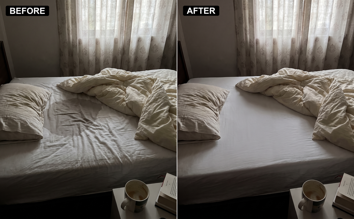 Bed sheets before and after